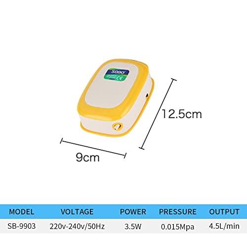 Sobo Fish Tank Mini Silent Oxygen Single Outlet Aquarium Air Pump with 2 Meter Air Tube and 1 Air Stone (SB-9903)