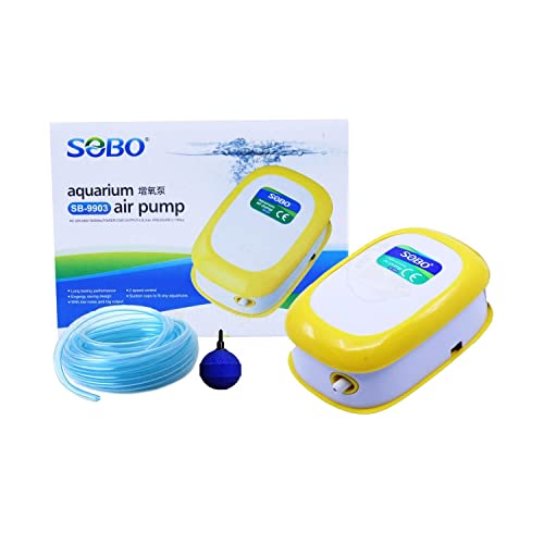 Sobo Fish Tank Mini Silent Oxygen Single Outlet Aquarium Air Pump with 2 Meter Air Tube and 1 Air Stone (SB-9903)