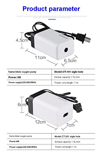 Sunsun CT Series Air Volume Adjustable Aquarium Oxygen Air Pump with 2 Meter Air Tube and 1 Air Stone for Fish Tank (CT-201 | 1 Way)