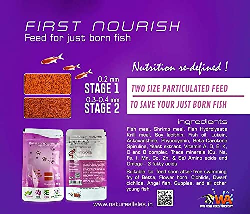 WA First Nourish | Baby Fish Food | Stage 1 & 2 | 2 Packs (15g +15g) | for All Types of Baby Fishes