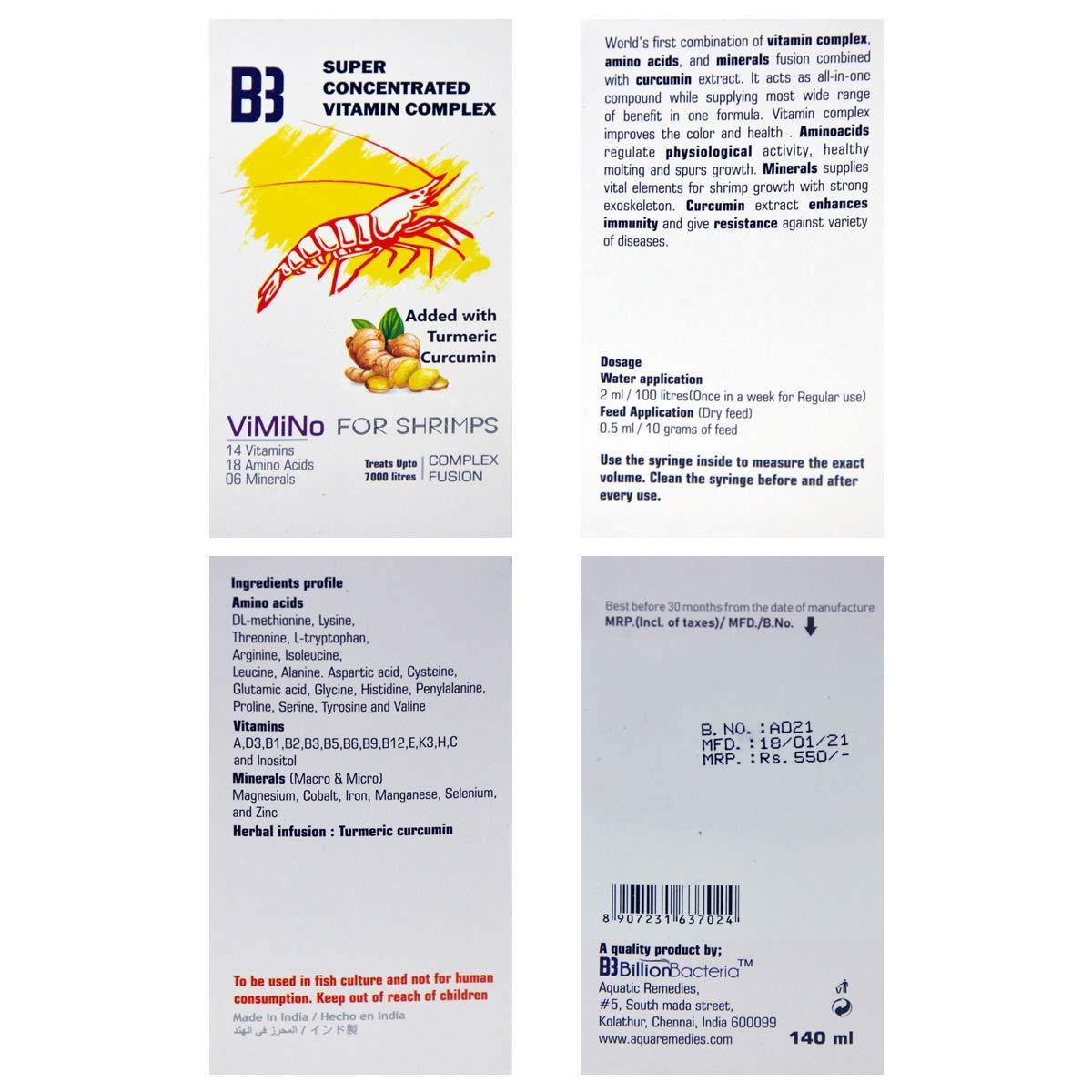 Billion Bacteria by Aquatic Remedies ViMiNo for Shrimps 140ml - PetzLifeWorld