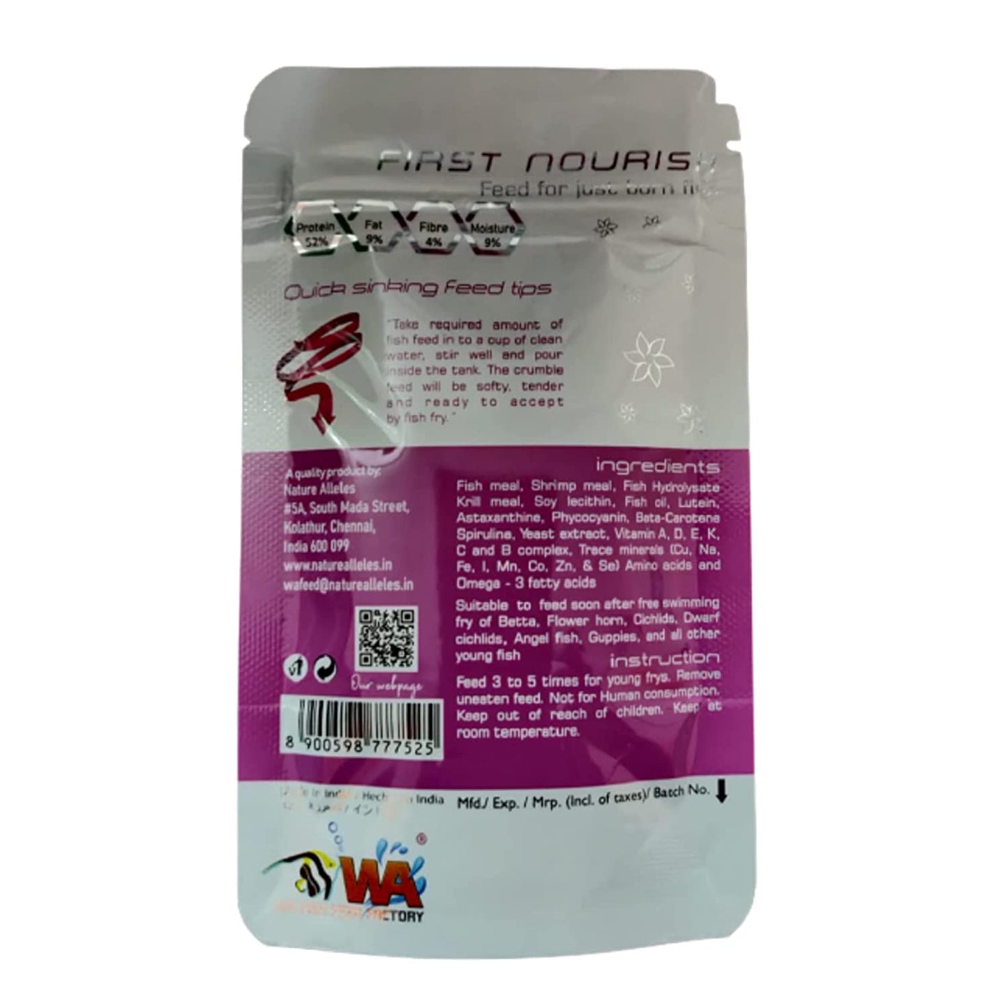 WA First Nourish | Baby Fish Food | Stage 1 & 2 | 2 Packs (15g +15g) | for All Types of Baby Fishes