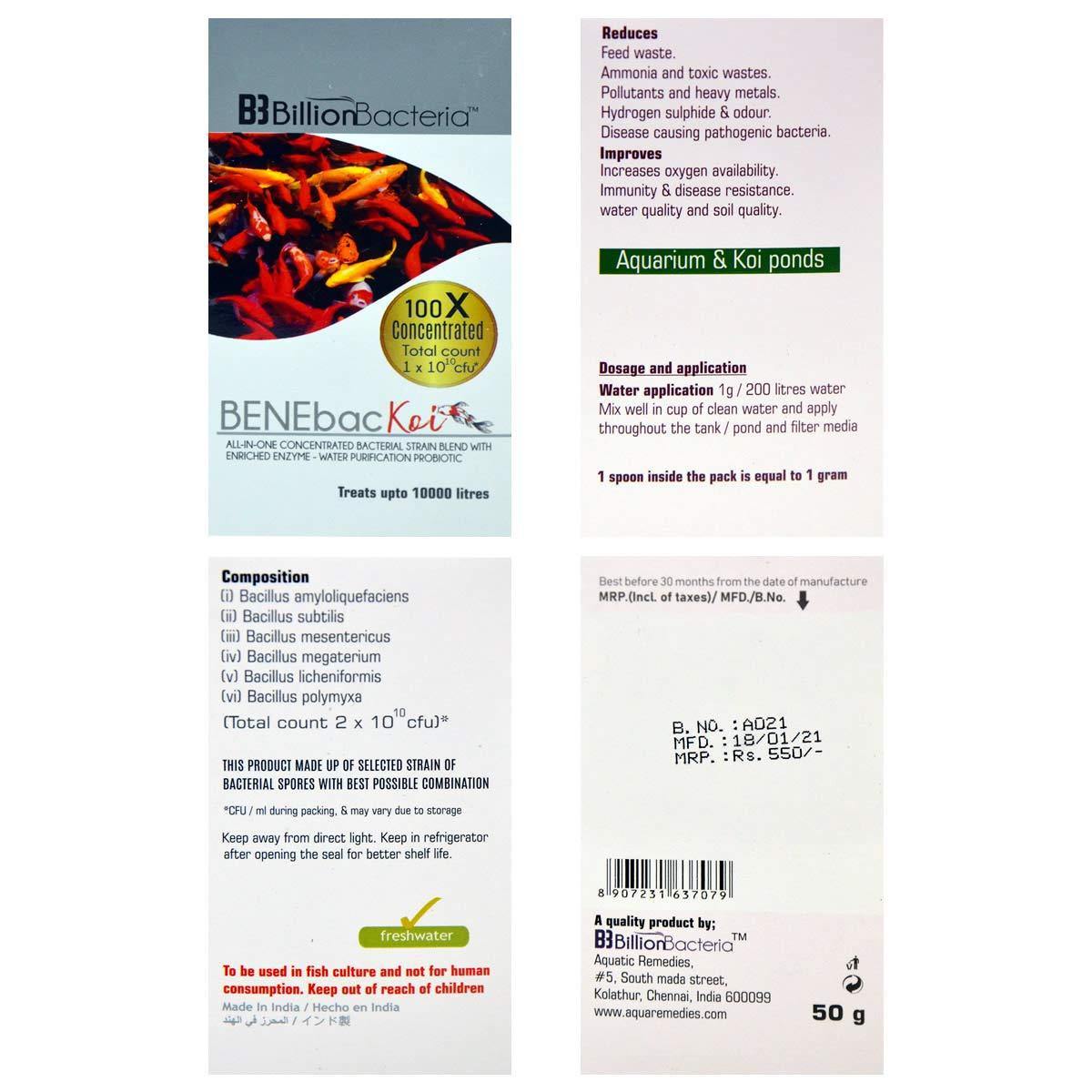 Billion Bacteria by Aquatic Remedies Bene Bac Koi 50g - PetzLifeWorld