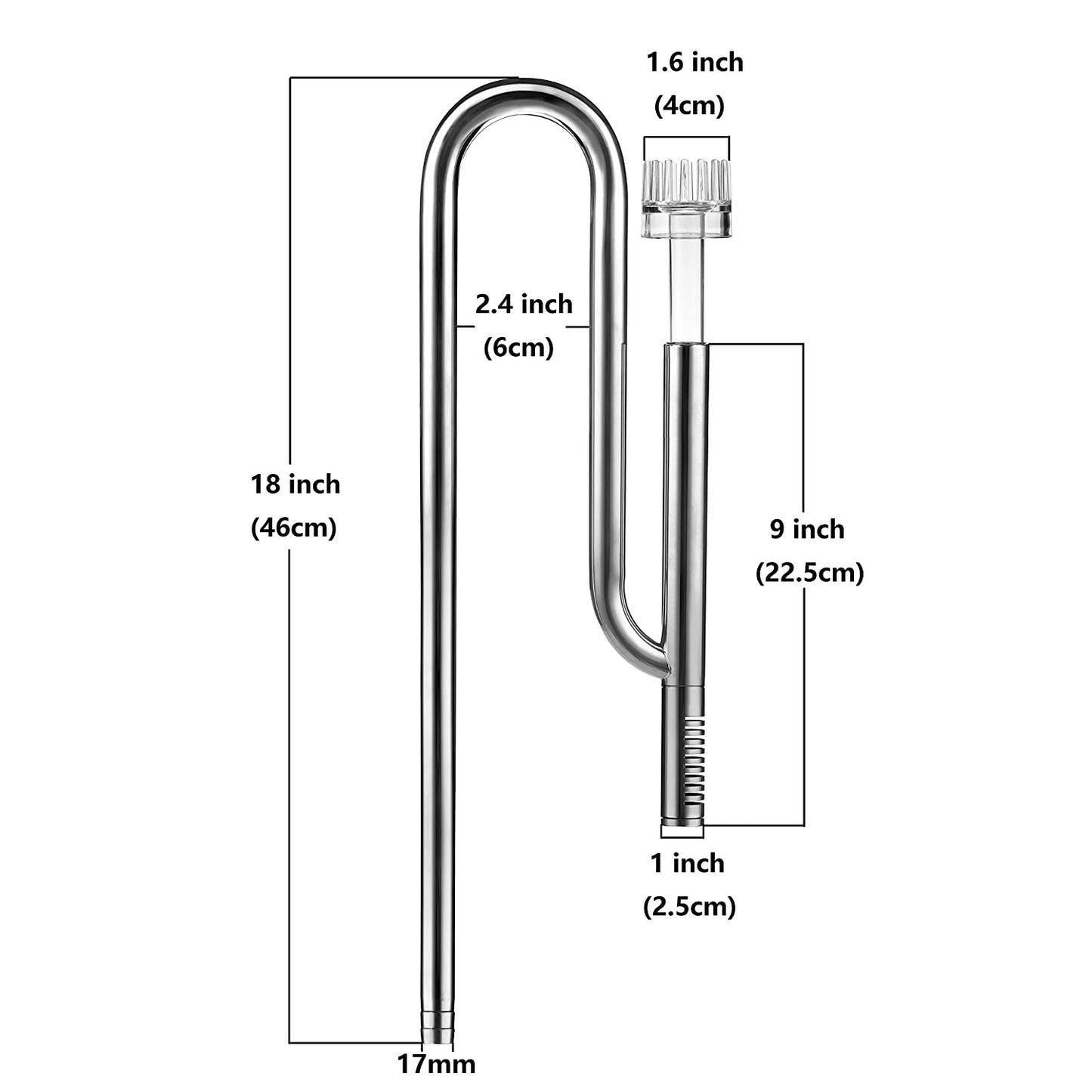 Mufan Stainless Steel Lily Pipe With Surface Skimmer For Aquarium 17MM ( Suitable For 16/22 MM)