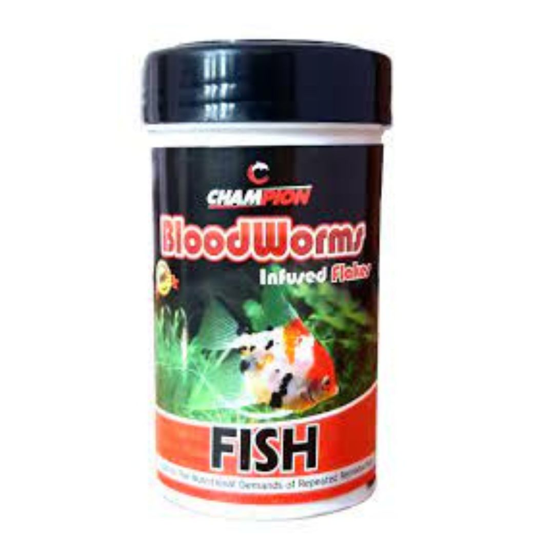 Champion Blood Worms Infused Flakes 25G | Ideal For All Mid water and Bottom Feeding Fish