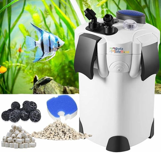 Sunsun Multi Stage Aquarium External Outside Canister Filter & Filter Media Set (Pumice, Ceramic Ring & bio Ball) (HW-304B | 55W | 2000L/H | H.max-2.5M | Size-290 * 290 * 485mm) with 9W UV Lamp