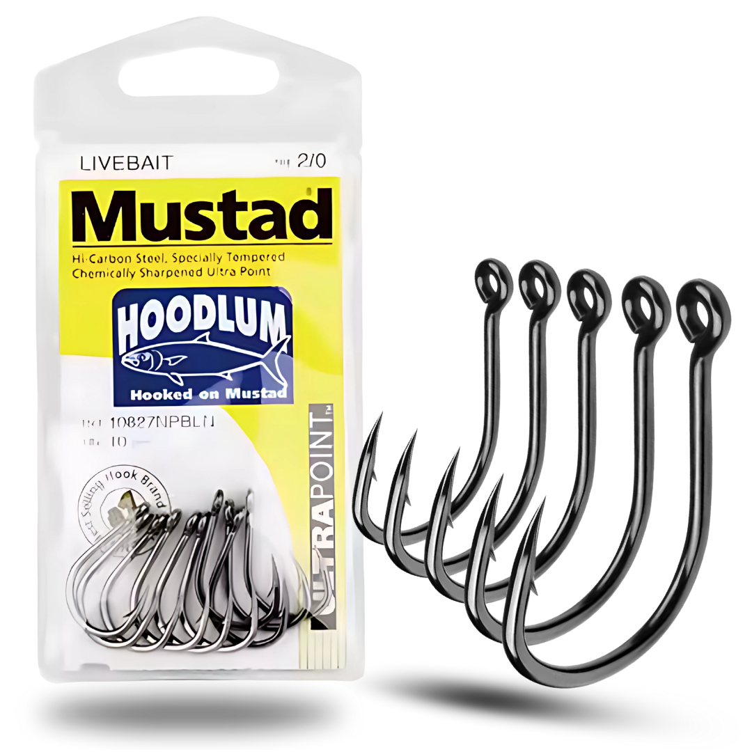 Mustad Hoodlum Live Bait Fishing Hook | 4 X Strong | Black Nickel