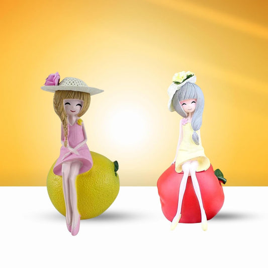 VAYINATO 2Pcs Resin Fruit Girl Figurine – Small Desktop and Aquarium Ornament for Home & Office Decor, Cute Craft Gift for Women & Girls – Random Color, 6.5x12.5cm – Ideal for Gift and Decor
