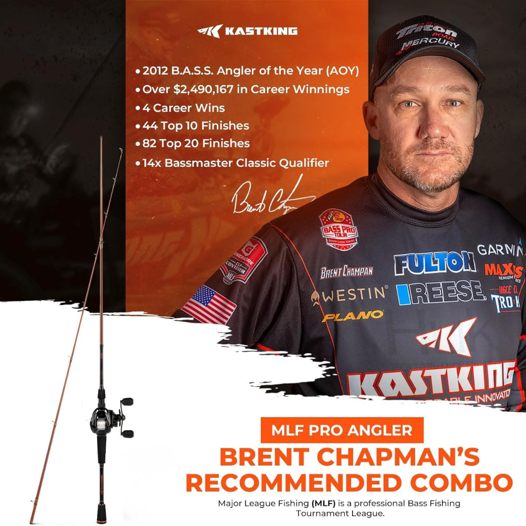KastKing Brent Chapman Baitcasting Rod and Reel Combo 7" Feet 2 Pcs Fast Medium Heavy