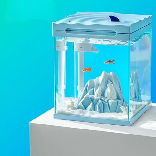 Nepall Ultra Clear Mini Shark Model Complete Desktop Aquarium Fish Tank (22 * 22 * 26 CM) with 5MM Thickness | 4 Watts 450L/Hr Top Filter | 6.5W 4 Row WRGB LED for Gifting and Home Docoration