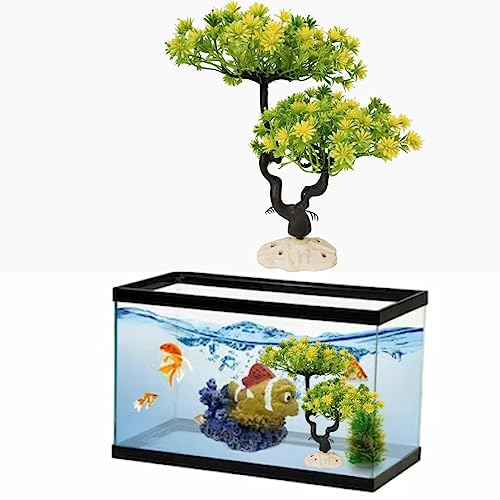 PetzLifeworld 11 Inch (28 * 20 * 14Cm) Green Colour Bush Plastic Aquarium Tree for Fish Tank Ornament Natural Design Decorations (ST-1049)