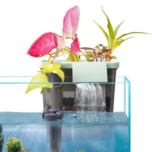 YEE 3 In 1 MultiLayer Noiseless Hydroponics Type Hang On Filter For Planted Aquarium Fish Tank With Surface Skimmer ( Planting Version ) (YHS-672 | 8Watts | 500L/Hr | Suits 30-80Cm Tank)(Plants not included)