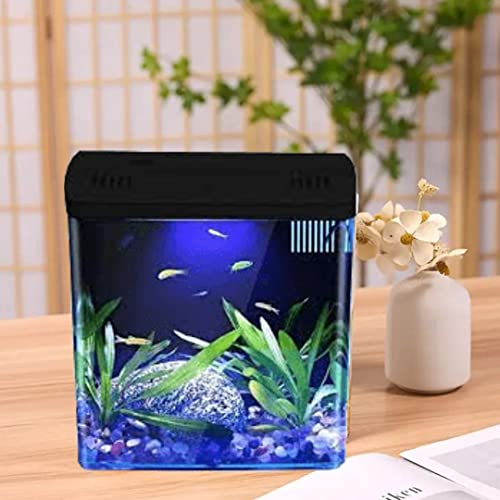 Bluepet Mini Square Shape Aquarium Small Desktop Home Decortive Fish Tank with USB Connector, Multi Mode LED Light, Ultra Silent Pump for Small Fishes (BL 04 ,Size : 20x14x20CM)