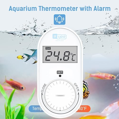 YEE Premium Stick On Tank Wireless Digital Alarm Thermometer For Aquarium and Reptile and Indoor With High and Low Temp Set Alarm Indicator