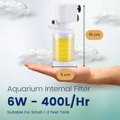 RS Electricals Classic White Submersible 3 in 1 Single Layer Internal Filter for Aquarium Fish Tank (RS-161F) | 6W - 400 L/Hr | Suits Upto 1.5 Feet Tank
