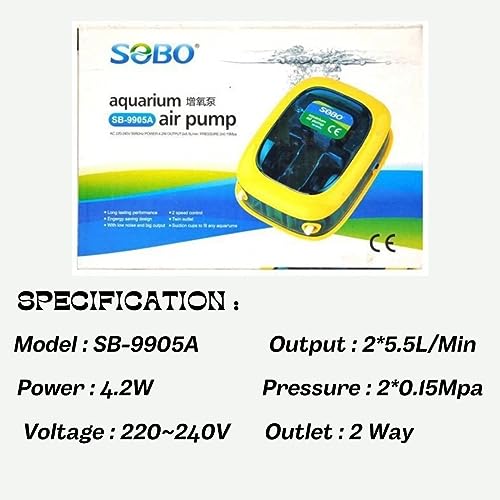 SOBO SB-9905A Fish Tank 2 Way Aquarium Air Pump | Power: 4.2 Watts | Flow : 11.5 L/H