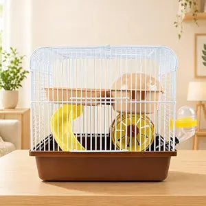 petzlifeworld BES-23 Hamster Cage with Tunnel Slide, Running Wheel & Hideout | Portable Small Pet Cage with Water Bottle for Hamsters & Mice (Random Color)