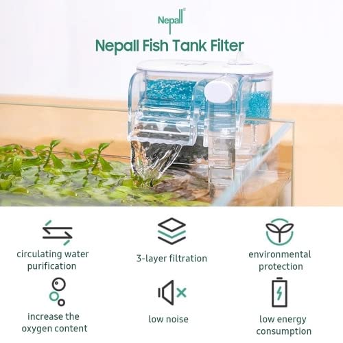 Nepall Mini Hang On Water Fall Type Transparent Aquarium Nano Small Fish Tank Filter