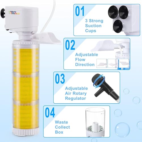 RS Electricals (RS-166F | 25W | 1200L/H | Suitable for 3.5 Feet Tank) Submersible 3 in 1 (Filtration, Oxygenation & Circulation) Internal Aquarium Filter for Water Pump Pond Fish Tank
