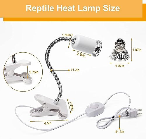 YEE White Reptile Heat Lamp, UVA UVB Light for Aquarium Turtle Tank, with 50w Basking Bulb and 360° Swivel Clamp Stand for Tortoise, Snake, Frog, Lizard, Cockatoo, Chameleon. Halogen, Yellow Light