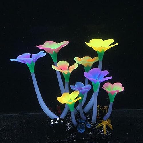 Petzlifeworld Fluorescent Aquarium Glowing Landscape Plant Water Fake Ornament Plastic Artificial Decorations Multicolor Flower Plants for Fish Tank Decor Background Home Decor
