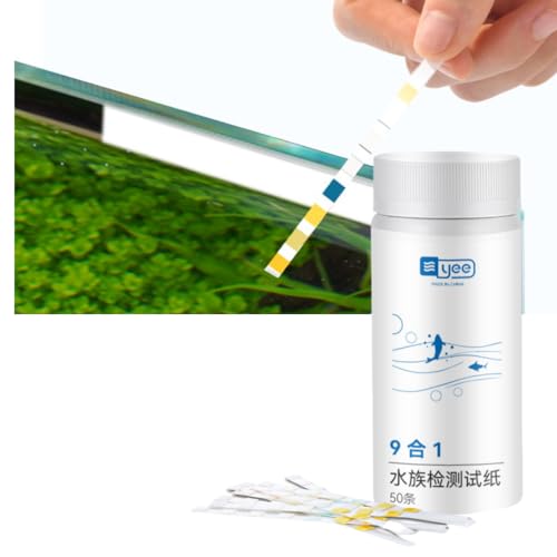 YEE 9 in 1 Aquarium 50 Test Strips for Freshwater Saltwater,Test Kit with Quick and Accurate, Pond Fish Tank and Swimming Pool Test Strips Testing Nitrite,Nitrate,Clorine,pH and More