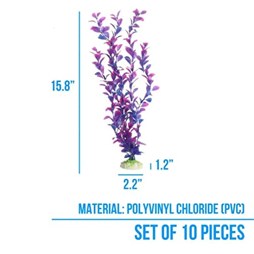 PetzLifeworld Purple Rotella Plastic Aquarium Fish Tank Decoration Plants (12 inch, Pack of 6)
