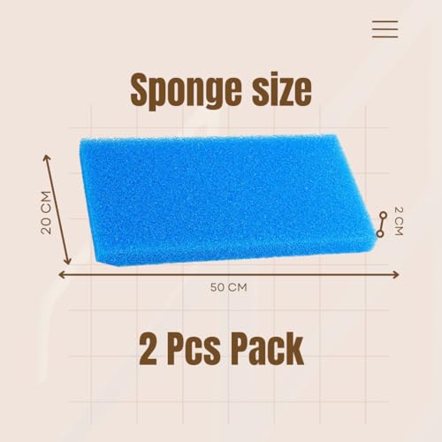 PetzLifeWorld 2 Pcs Blue (50 * 20 * 2) Cm Bio Sponge Filter Media Cut to Fit for Aquarium Top Filter and Pond Filter Sponge Multi Use