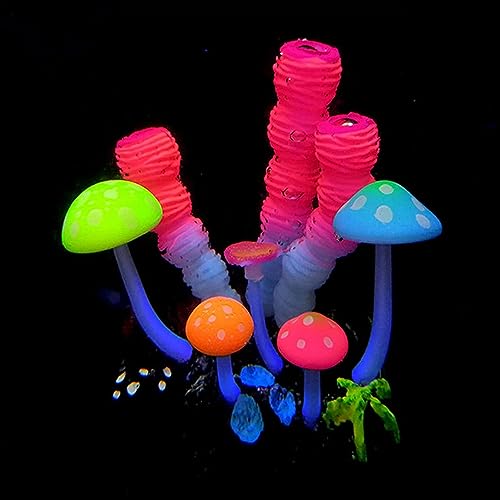 Petzlifeworld Glowing Mushroom with Coral Decorative Artificial Coral Plant Ornament for Fish Tank Aquarium Decoration (Random Color)