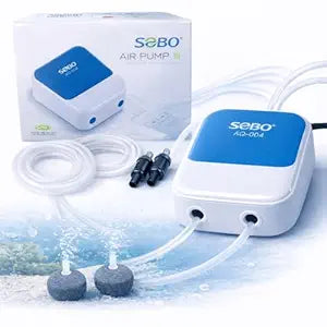 SOBO AQ-004 Aquarium Air Pump – Ultra Silent 2-Way Dual Outlet (2×3.5 L/Min), 4W High Oxygen Air Pump with 3m Tube, 2 Airstones & 2 Check Valve for Fish Tanks