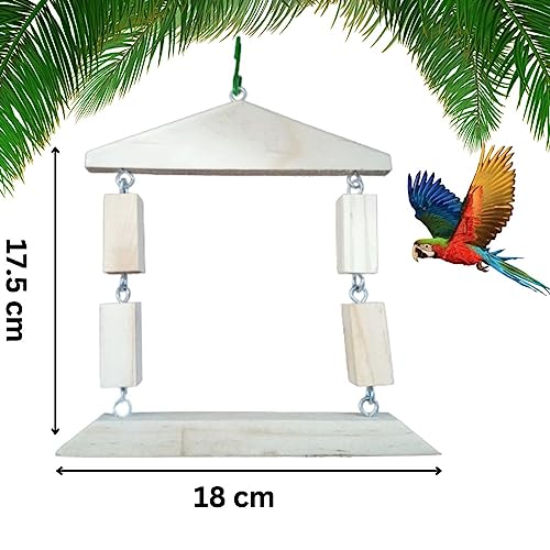 Petzlifeworld Square Shape Natural Wood Hanging Swing Birds Cage Accessories Toy for Love Birds, Budgie, Cockatiel, etc.