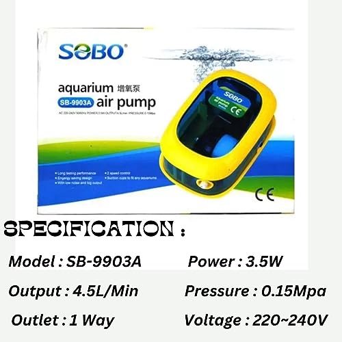 Sobo SB Series Silent Aquarium Oxygen Air Pump with Accessories (Air Tube, Check Valve & Air Stone, Controller) (SB-9903A)