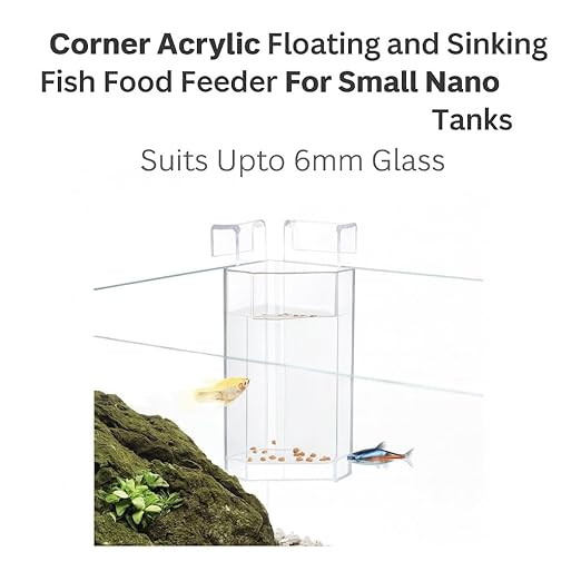 petzlifeworld Corner Acrylic Floating and Sinking Fish Food Feeder for Nano Aquariums | Ideal for Betta, Guppy, and Shrimp Tanks | Fits up to 6mm Glass