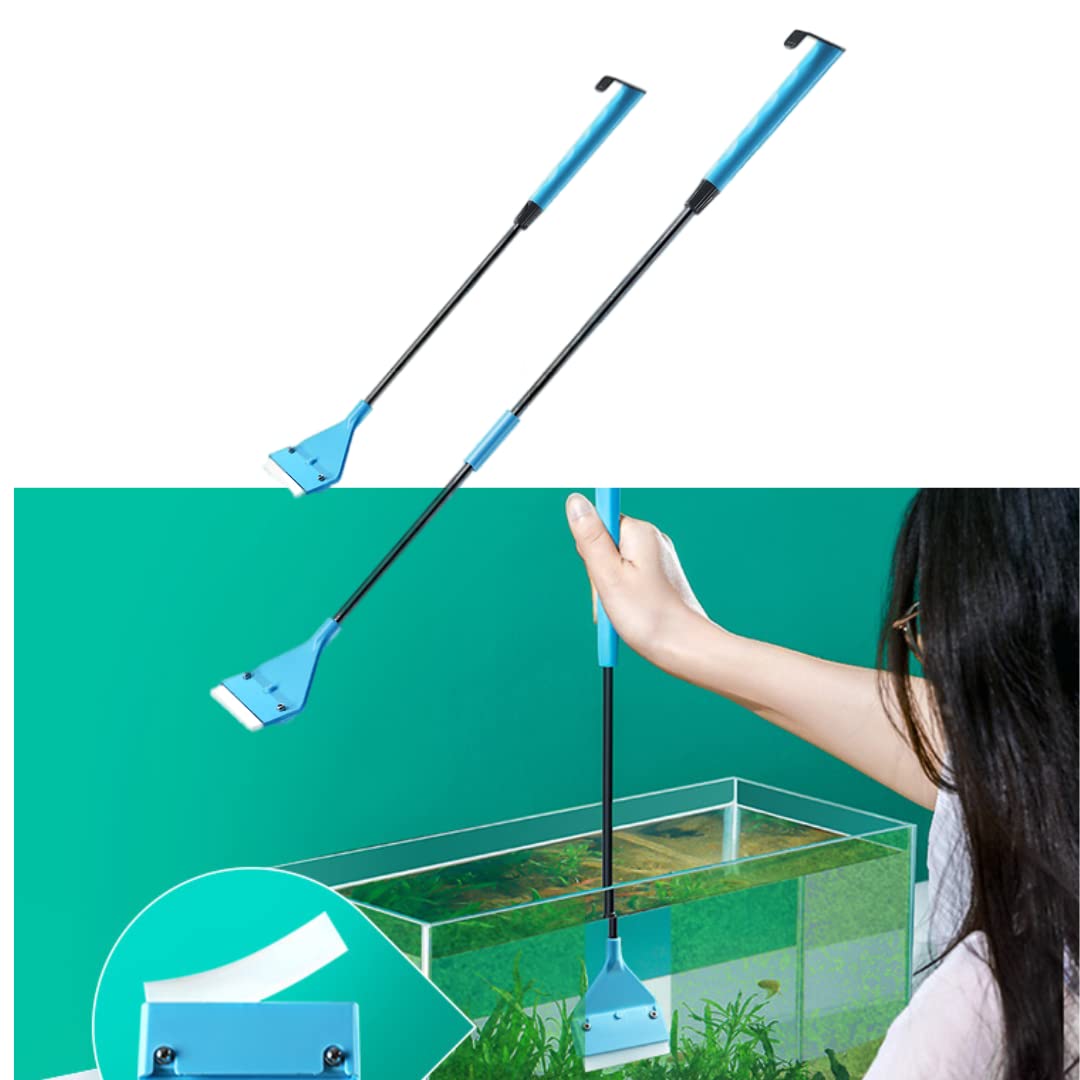 Nepall 2 in 1 Silicon Tip Extendable Long Algae Scrapper with Rock and Wood Algae Cleaning Brush On Handle (42-62) Cm and 10 Blades for Aquarium Fish Tank Cleaning