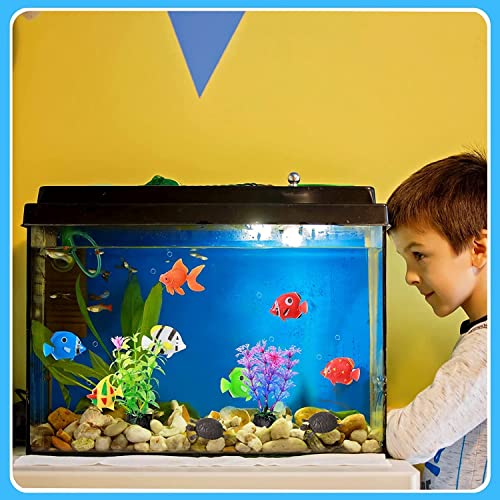 PetzLifeworld Aquarium Fish Tank Decorative Artificial 4 inch Small Plants and Plastic Fish (9 Plants + 9 Fish) Random Plants and Fish