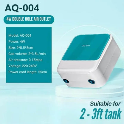 SOBO AQ-004 Aquarium Air Pump – Ultra Silent 2-Way Dual Outlet (2×3.5 L/Min), 4W High Oxygen Air Pump with 3m Tube, 2 Airstones & 2 Check Valve for Fish Tanks