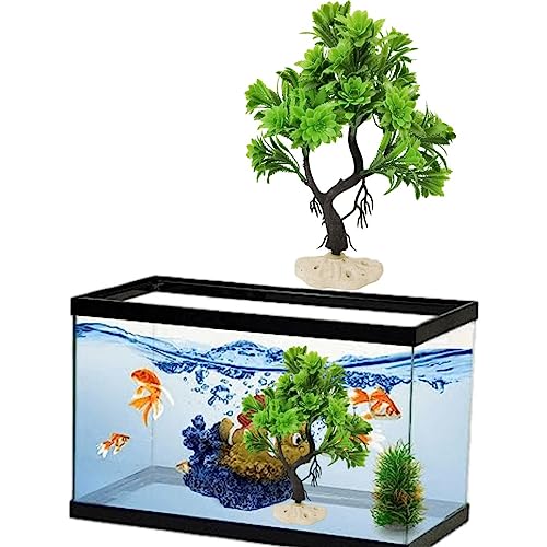 PetzLifeworld 10 Inch (26 * 18 * 10 Cm) Green Colour Bush Plastic Aquarium Tree for Fish Tank Ornament Natural Design Decorations (ST-1035)