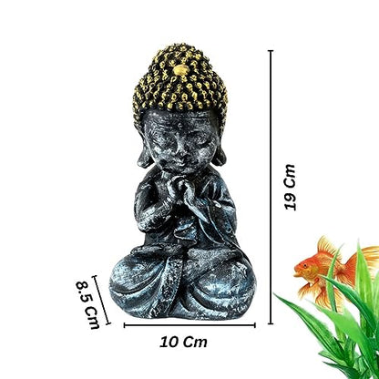 Petzlifeworld 7.5 Inch (19 * 10 * 8.5 Cm) Sitting Buddha Statue for Aquarium & Fish Tank Decoration | Home Decoration & Table Desk Decoration | Realistic Look | Gold Head