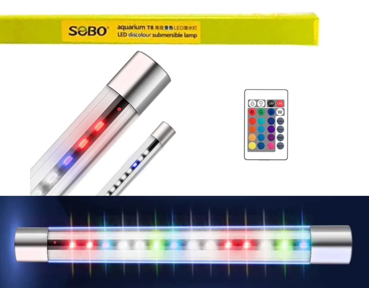 Sobo T4 Series Aquarium Fish Tank Multi Color Change Fully Submersible (Waterproof) LED Lamp with Remote Control & 2 Suction Cups (T4-480 an | Light Length : 450mm)