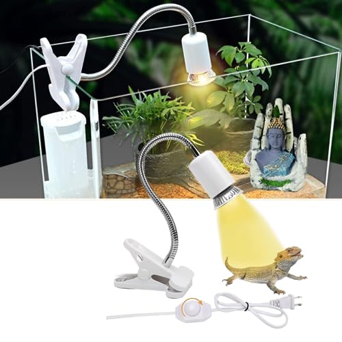 YEE White Reptile Heat Lamp, UVA UVB Light for Aquarium Turtle Tank, with 50w Basking Bulb and 360° Swivel Clamp Stand for Tortoise, Snake, Frog, Lizard, Cockatoo, Chameleon. Halogen, Yellow Light