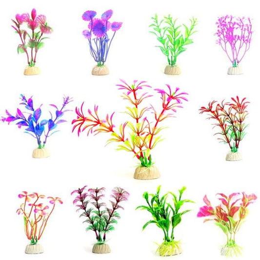 Petzlifeworld Artificial Aquarium Plants Fish Tank Decorations Plastic Aquarium Plants (Random Color) (Pack of 10)