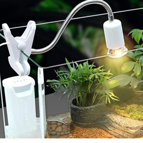 YEE White Reptile Heat Lamp, UVA UVB Light for Aquarium Turtle Tank, with 50w Basking Bulb and 360° Swivel Clamp Stand for Tortoise, Snake, Frog, Lizard, Cockatoo, Chameleon. Halogen, Yellow Light