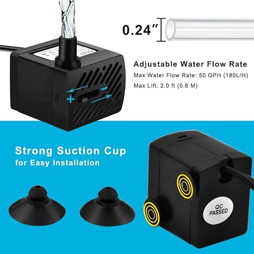 Petzlifeworld A300 | 3W | Water Lifting Height Upto 2 Feet Energy Saving Mini Submersible Pump with Speed Control for Aquarium Fish Tank and Indoor Decoration by Petzlifeworld