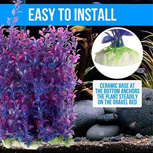 PetzLifeworld Purple Rotella Plastic Aquarium Fish Tank Decoration Plants (12 inch, Pack of 6)