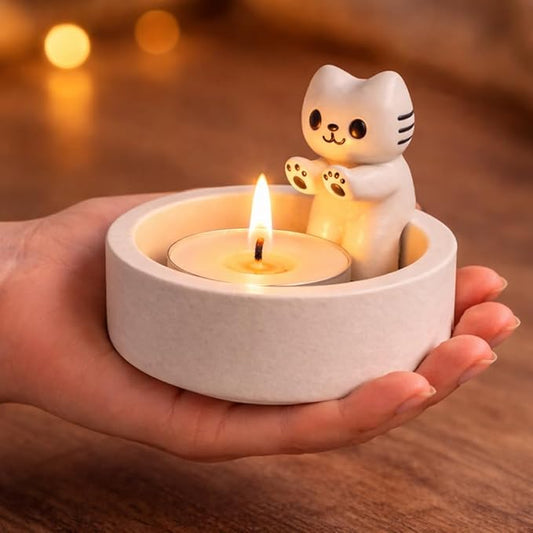 petzlifeworld Cat Candle Holder (Candle Not Included) Cute Cartoon Kitten Tealight Holder, Resin Candle Stand for Home Decor, Warming Paws Candle Holder, Gift for Women Girls Cat Lovers Bedroom Table Decor