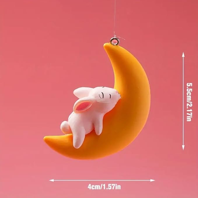 PetzLifeworld 2 Pcs Floating Yellow Half Moon Sleeping Pet Aquarium Toys Mini Fish Tank Attractive Cute Decoration, Miniature Resin Decors (Rabbit)