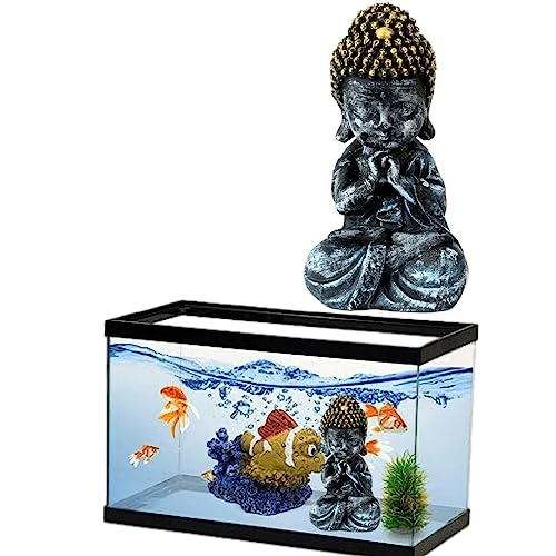 Petzlifeworld 7.5 Inch (19 * 10 * 8.5 Cm) Sitting Buddha Statue for Aquarium & Fish Tank Decoration | Home Decoration & Table Desk Decoration | Realistic Look | Gold Head