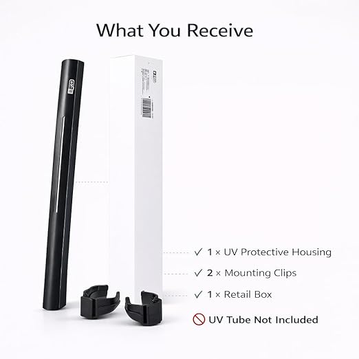 petzlifeworld  Aquarium UV Protector – Heat Resistant Outer Safety Cover for UV Tubes – Slim Compact Design with Mounting Clips – Durable UV Tube Protector (UV Light Not Included)