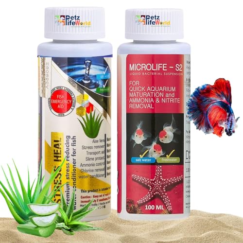 Aquatic Remedies (Pack of 2) Stress Heal-100ml & MIcrolife S2-100ml Aquarium Water Condiitoner