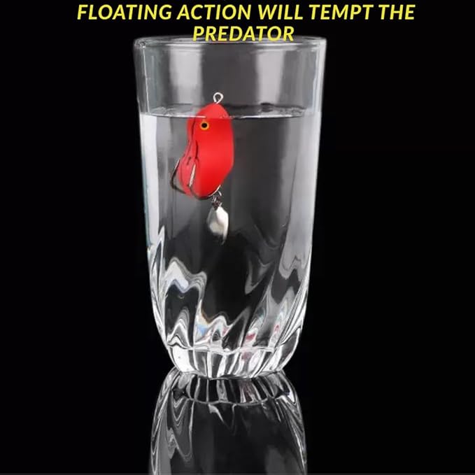 petzlifeworld Realistic Red Soft Frog Fishing Lure 1pc – Topwater Floating Frog Bait with Double Hooks – Weedless Design for Bass, Snakehead, Pike – Life-Like Action | Red Colour